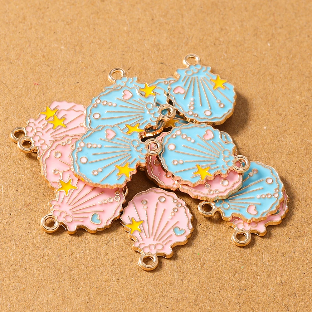 จี้เปลือกหอยเคลือบสีน่ารัก 10 ชิ้น สำหรับทำเครื่องประดับ สร้อยคอ ต่างหู กำไลข้อมือ DIY อุปกรณ์ทำมือ