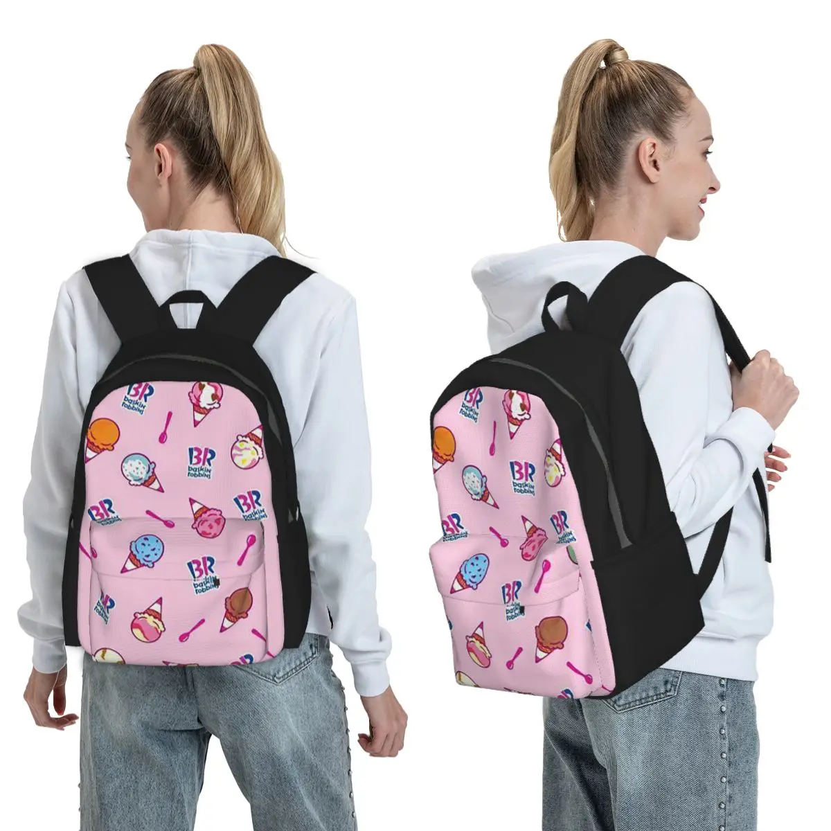 Baskin Robbins Ice Cream Backpack Student BookBag Kids School Bag Laptop Shoulder Bags for Men Women