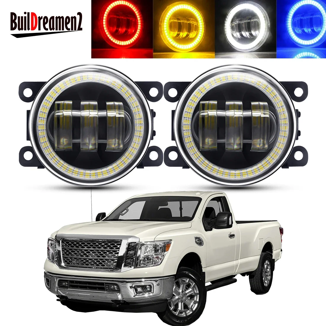

2 Pieces 30W Car Angel Eye Fog Light Assembly H11 Truck LED Fog Daytime Running Lamp DRL 12V For Nissan Titan XD 2016-2019