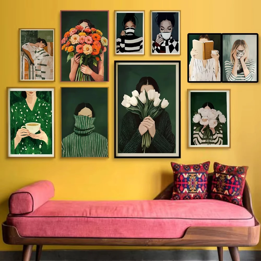 

Abstract Woman Canvas Wall Art Woman With Flower Minimalism Poster Print For Bedroom Living Room Nordic Girl Portrait Home Decor