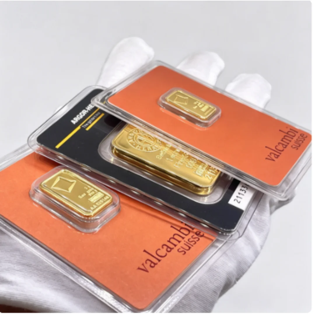 Barra de Metal Chapada en Oro No Magnética de 2.5g, 5g, 20g, 1oz, en Paquete Sellado, de Alta Calidad, para Manualidades Metálicas, Coleccionables, Regalos Empresariales, Recuerdos y Decoración
