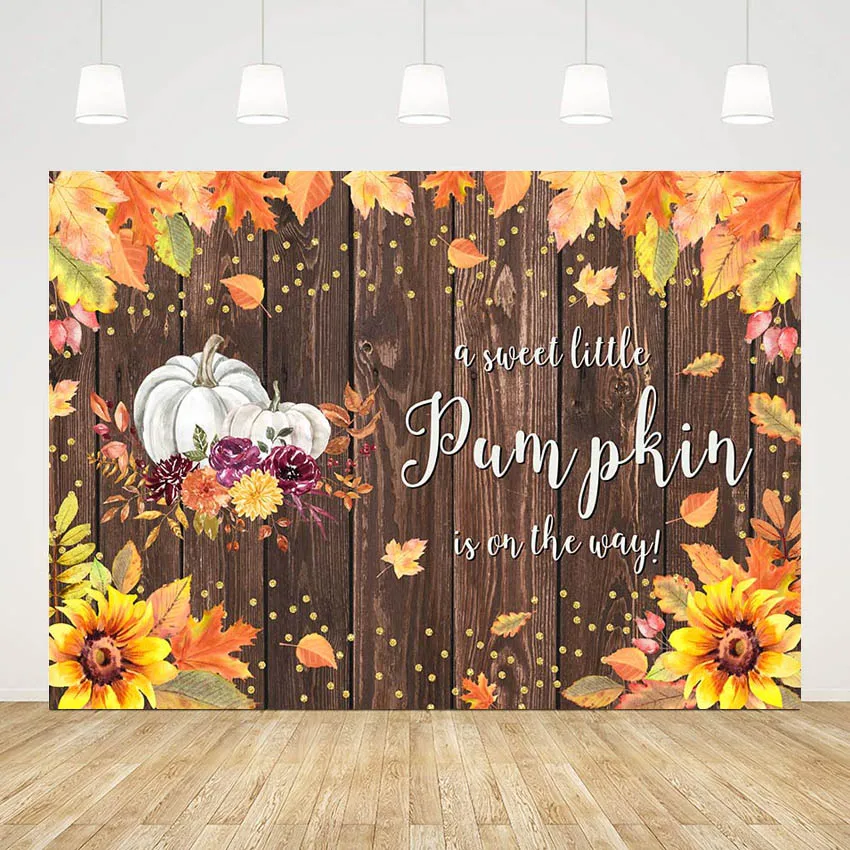 Mehofond Sweet Pumpkin Baby Shower Backdrop for Kids Wooden Board Pink Floral Decoratio Background Photography Studio Photo Prop