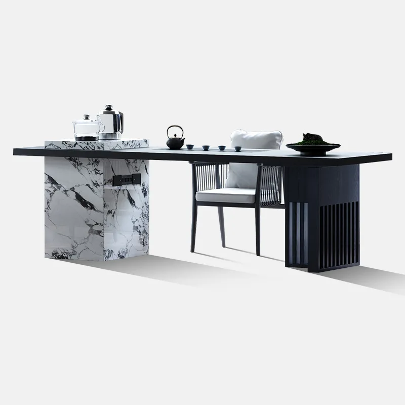 Rock slab tea table and chair combination high-end creative design sense simple tea table