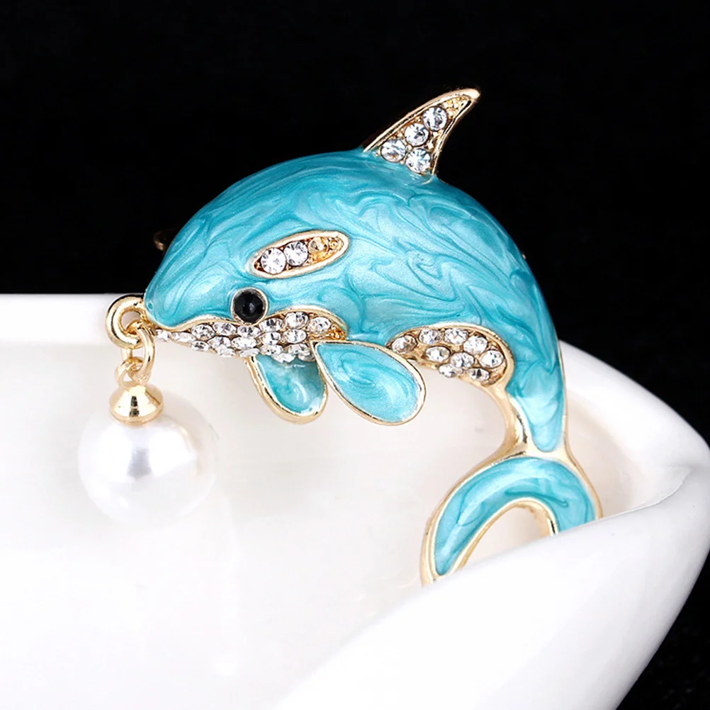 رائعتين دولفين تصميم بروش الأزرق فريد شيك الإبداعية هدية فكرة الوقوف خارج الحشد النساء بروش الملابس ديكور #5