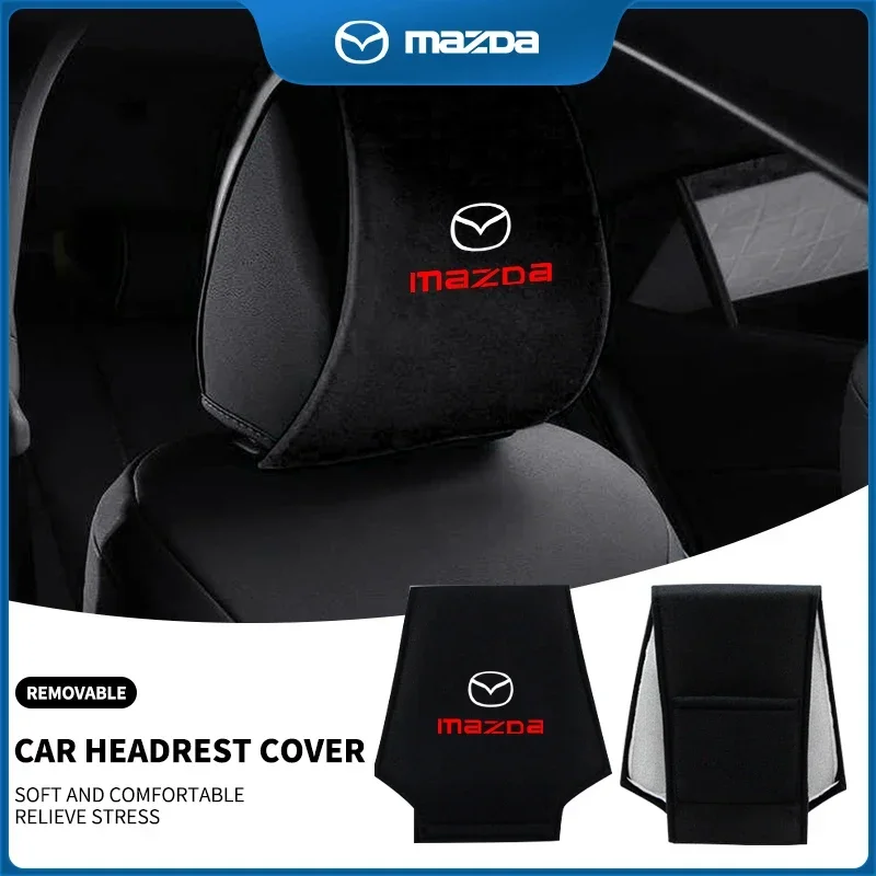 1pcs Car Logo Seat Backrest Headrest Cover Pillow Towel For Mazda Speed MS 2 3 5 6 7 323 RX8 Axela Atenza CX-3 CX-4 CX-5 CX-8