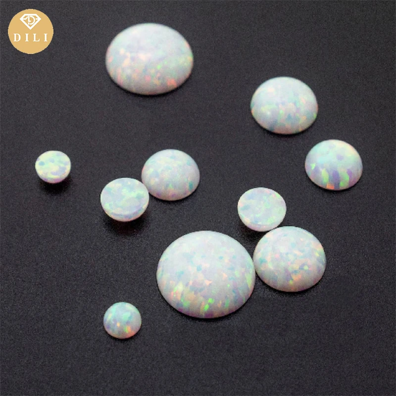 

50pcs/Lot 1.25mm-10mm Round Cabochon Fire Opal Stone Synthetic White Opal Stones For Making Fashion Jewelry in 92 Colors