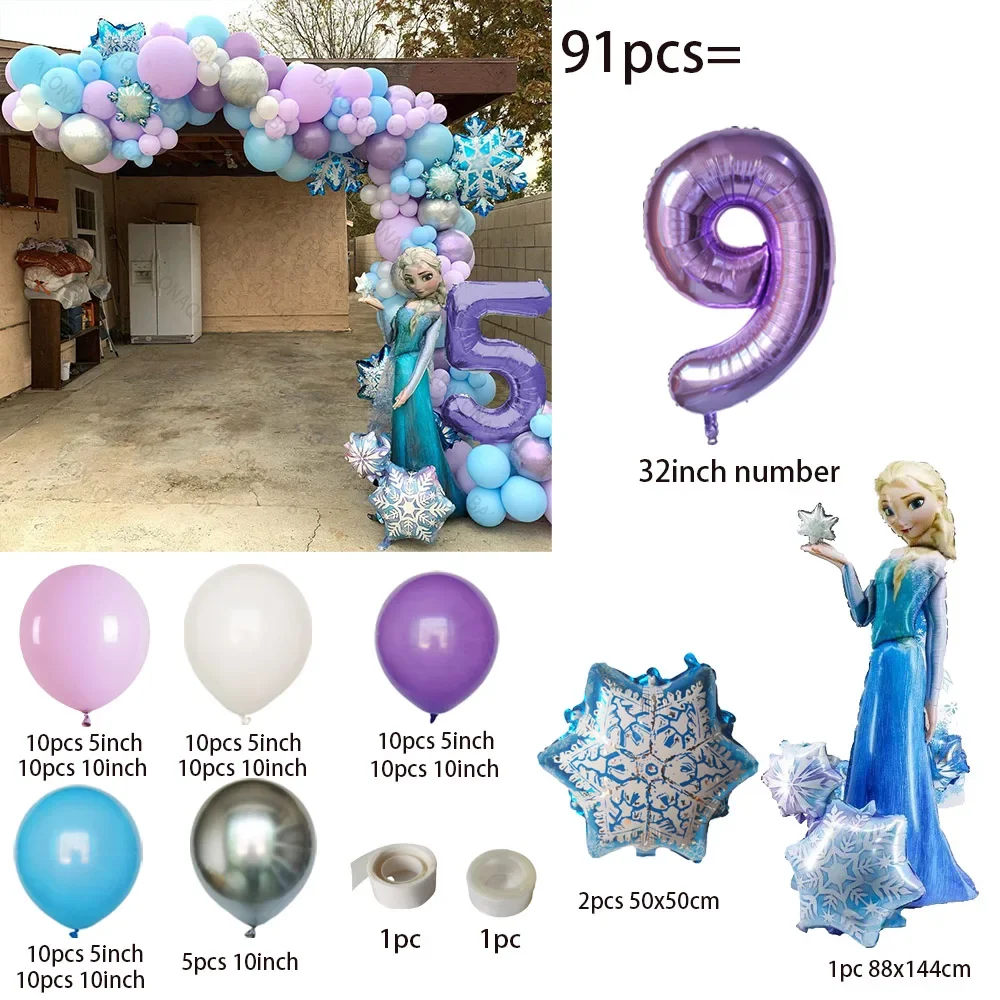 91pcs/set Disney Frozen Theme Elsa Anna Princess Balloon Garland Arch Kit Snowflake Ballon Birthday Baby Shower Decoration