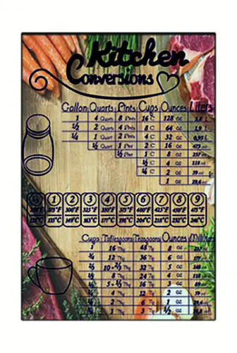 Refrigerator Magnet 9 x 6 in. Measurement Kitchen Conversion Cooking Chart