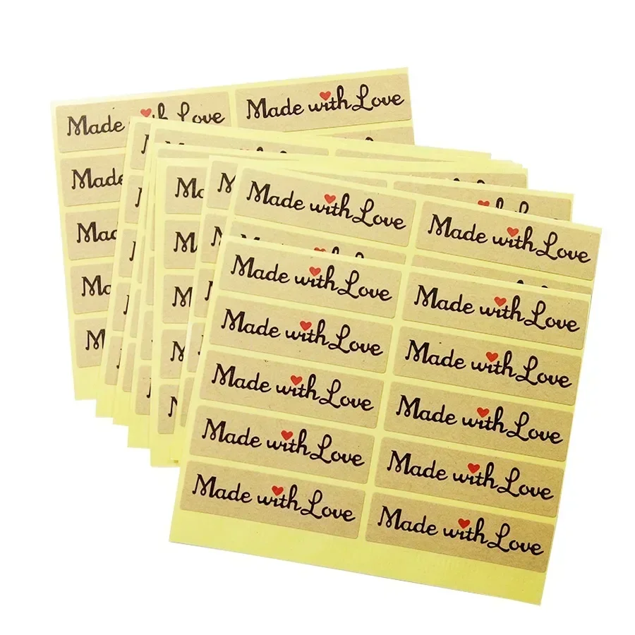 100 pçs/lote adesivos longos feitos com amor coração vermelho presente selo adesivos para embalagem de presente de padaria caseira scrapbooking