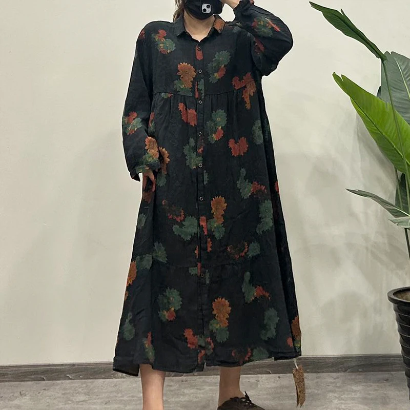 Masss Wasss 2026 primavera Bohemia mujer moda vestido Floral suelto Vintage ropa larga señoras clásico Vintage impreso Vestidos