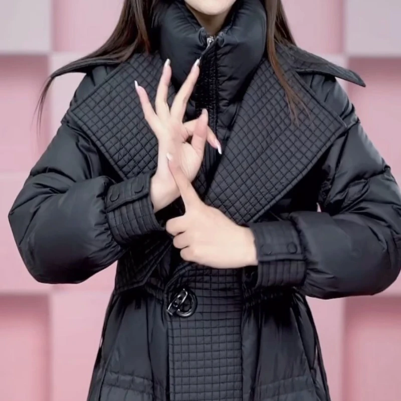 موضة سترة طويلة معطف المرأة 2025 جديد الخريف الشتاء ضئيلة سميكة معطف باركر الإناث الدافئة عادية الأبيض بطة أسفل معاطف #4