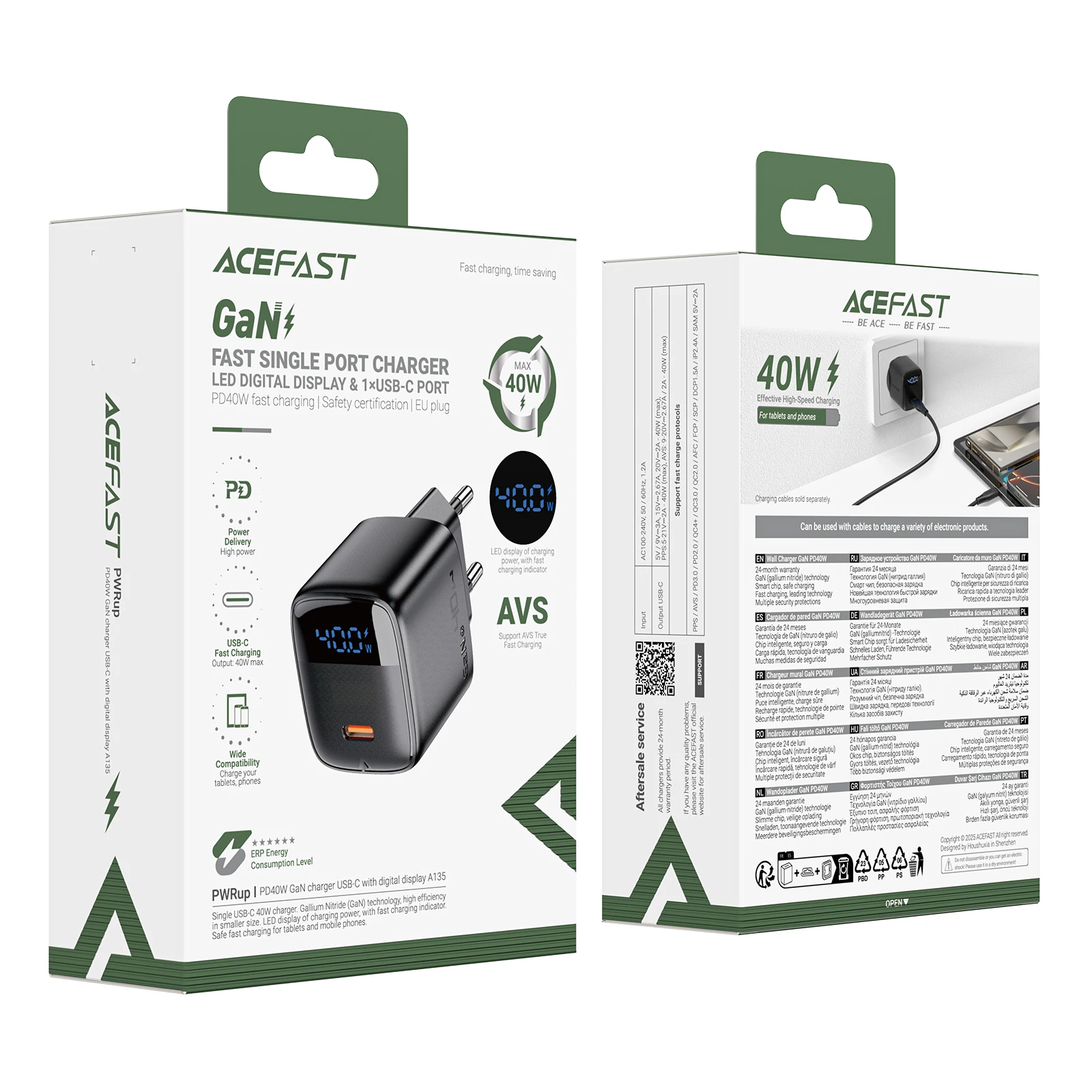 ACEFAST Ładowarka z wtyczką EU GaN PD40W z szybkim ładowaniem i cyfrowym wyświetlaczem do iPhone 17 16, adapter ścienny z szybkim ładowaniem PD do Samsung S25 26 — zdjęcie produktu 6