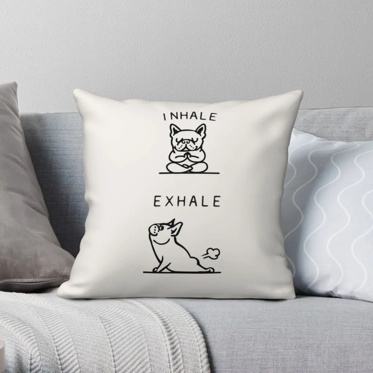 Inhale Exhale Frenchie Bulldog Yoga Square Pillowcase Polyester Linen Velvet Decor Throw Pillow Case Sofa Cushion Case Wholesale