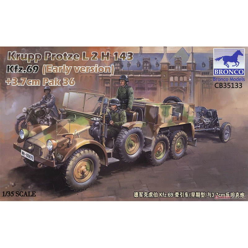 توصية وتحليل شامل لنموذج بناء المركبات: Bronco CB35133 1/35 Krupp Protze Kfz.69 مع مدفع 3.7 سم Pak 36 (النسخة المبكرة)