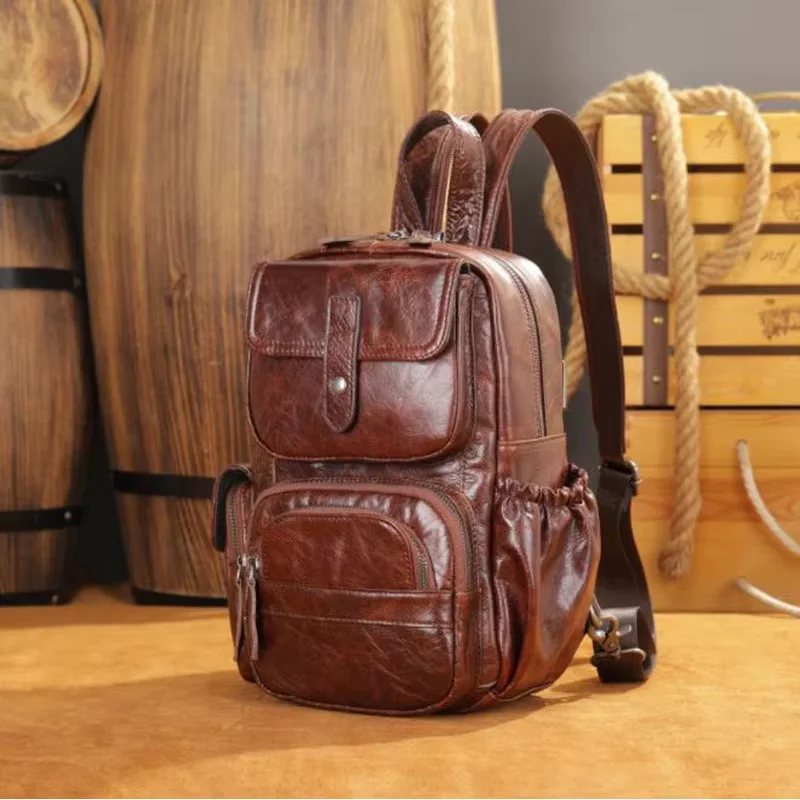 Retro Fashion large Capacity Backpack leather Men's And Women's Shoulder Bag Crossbody Bag Versatile Casual Backpack Trend