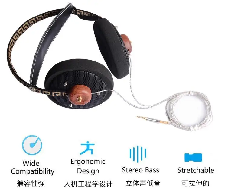 NEWest ZX-1 Open Back HiFi Wooden Over-ear Headphone 57mm Speaker Open Voice Monitor Headset with 3.5mm Silver Plated Cables