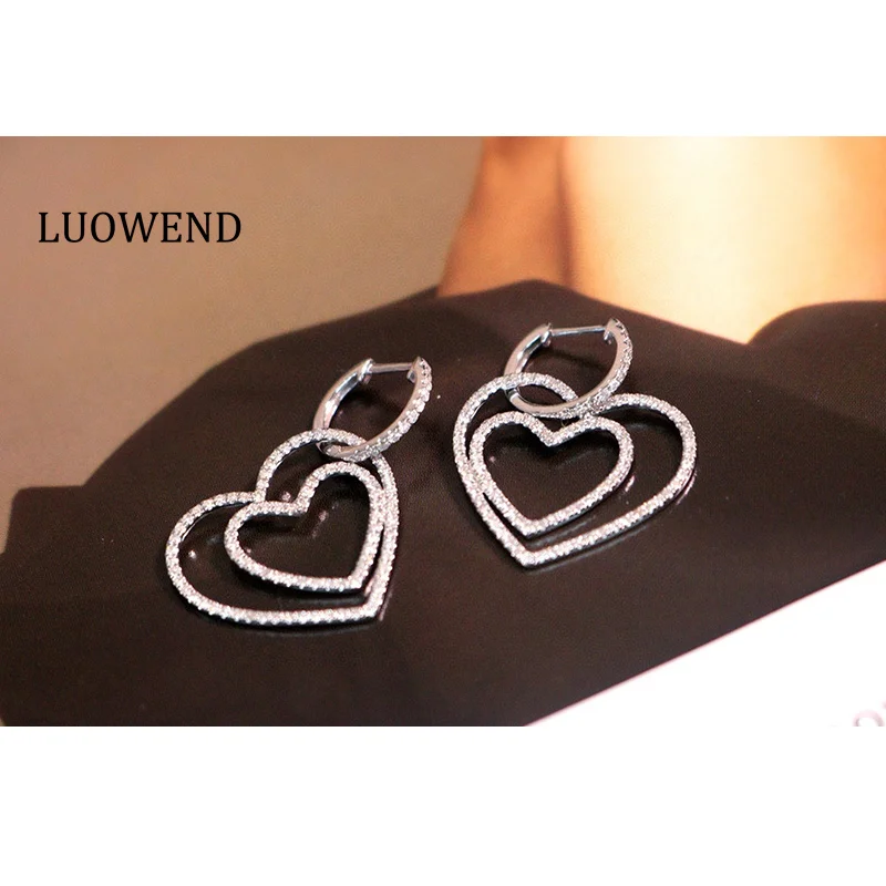 

LUOWEND 100% 18K White Gold Earrings Luxury Romantic Style 0.80carat Real Natural Diamond Drop Earrings for Women Fine Jewelry