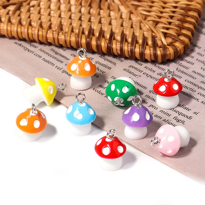 

10pcs Charms Colorful Cute 3D Mushroom Acrylic Pendant for Necklace Bracelet Earring Keychain DIY Jewelry Craft Making Accessori
