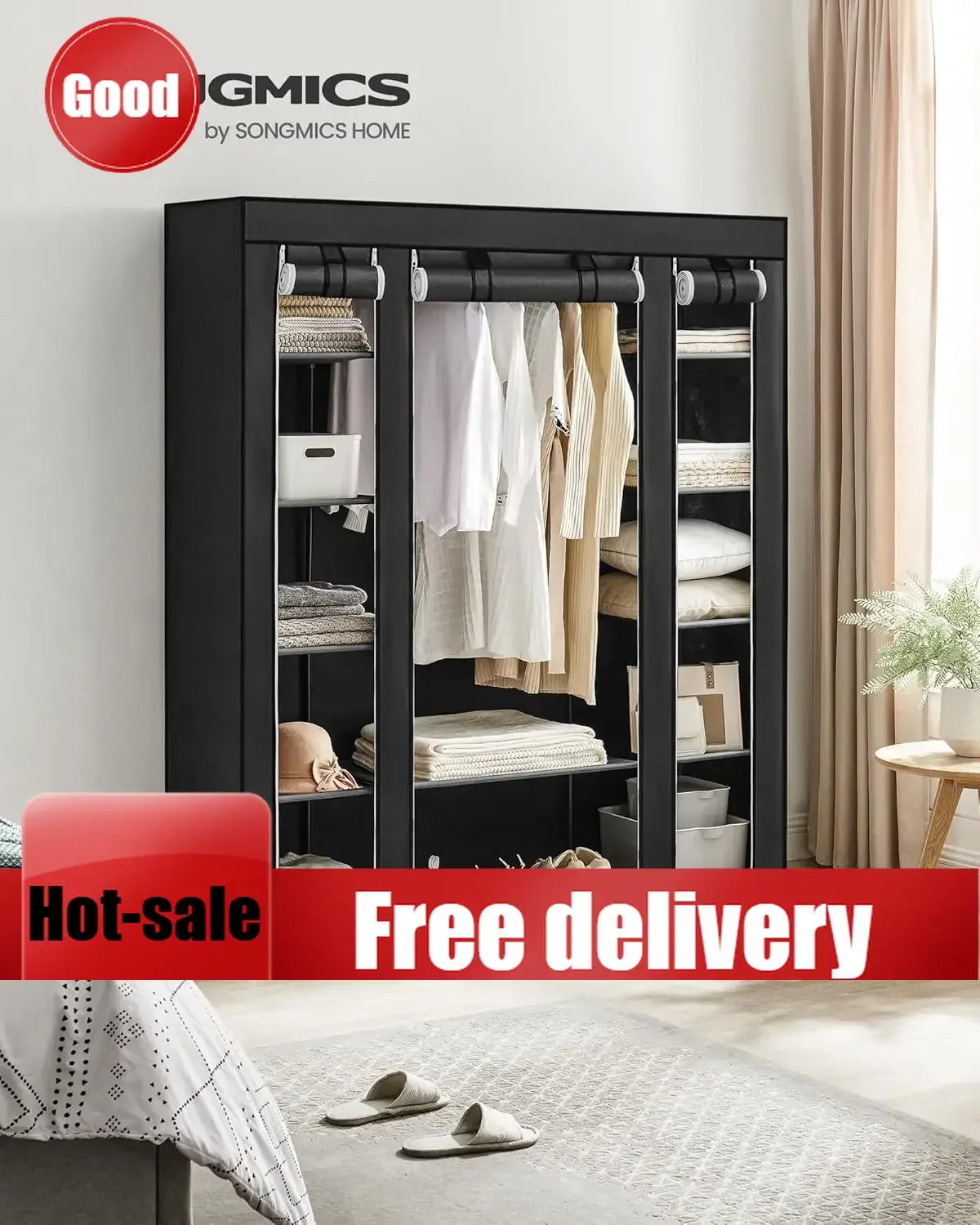 

Шкаф-гардероб Cheng-Closet, портативный шкаф для спальни, вешалка для одежды с чехлом из нетканого материала, органайзер для хранения одежды, 59 x 17.