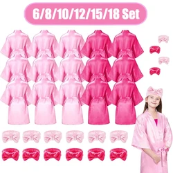 6-18Set Spa Party Robes for Girls Kids Birthday Kimono Satin Robe Slumber Party Sleepover Pajamas Party Gowns Pink Party Favors
