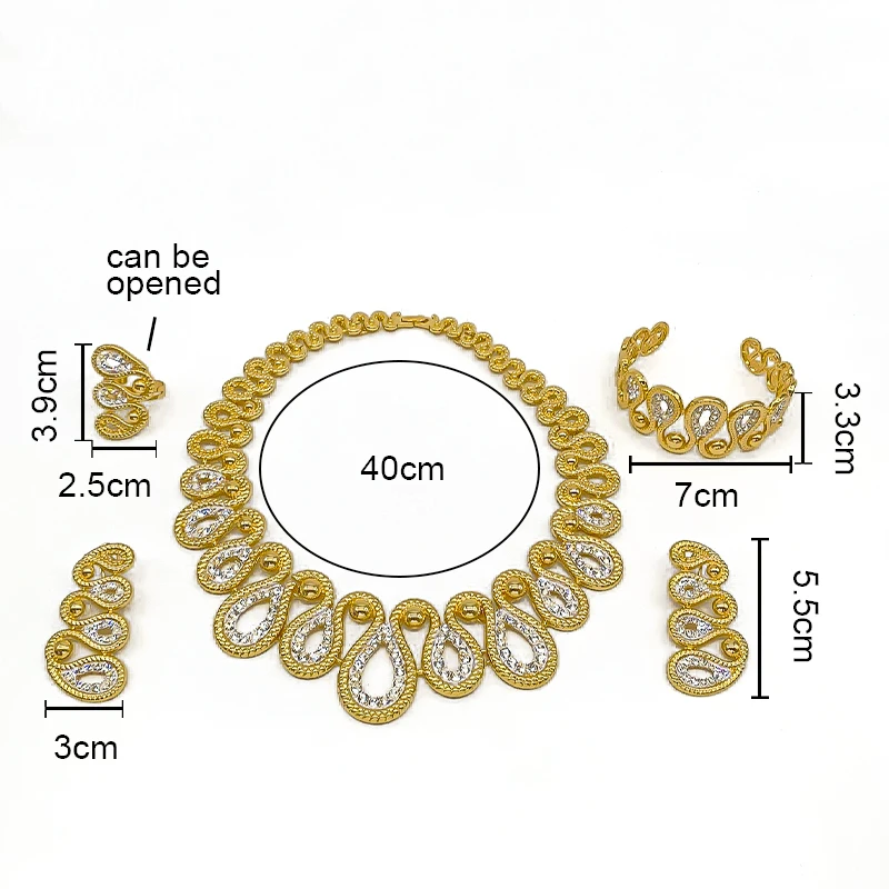مجموعة مجوهرات فاخرة مطلية بالذهب عيار 18 قيراط في دبي وقلادة على شكل قطرة الماء وأقراط متدلية وسوار وخاتم هدايا حفلات الزفاف الأفريقية #6