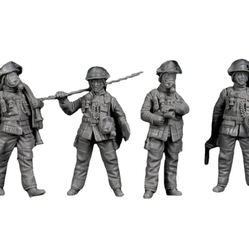 1/35 Scale Die Casting Resin Figure Figure Model Kit Firefighter 4 Men Unassembled Unpainted DIY TOYS Miniatures 811