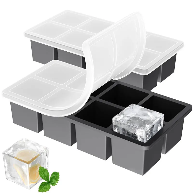 2-Pack Square Large Ice Cube Mold Silicone Ice Cube Tray with Lid Easy Release Ice Cube Maker Mold for Whiskey Cocktails Freezer
