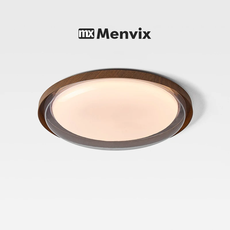 Menvix Luxury Led Ceiling Light Wood Grain Round Chandelier Ceiling Lights Nordic Lustre Dimmable Lobby Living Room Bedroom Lamp