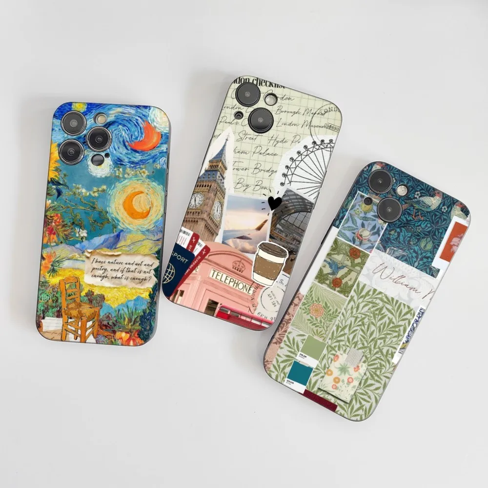 1pc Monet And Van Gogh Collage Art Phone Case Silicone Soft For IPhone 16 15 14 13 12 11 Plus Pro Max Plus