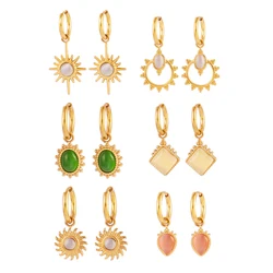 316L Stainless Steel Gold Color Pendant Natural Stone Earring Hoop Earrings For Women Jewelry Gifts