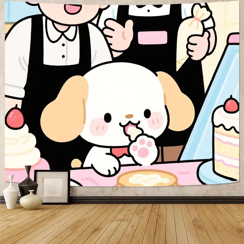

1 шт. кавайный гобелен для щенков шеф-повара, милая собака, ест печенье, полиэстер, настенное искусство, эстетический декор комнаты для спальни, гостиной, общежития, подарок