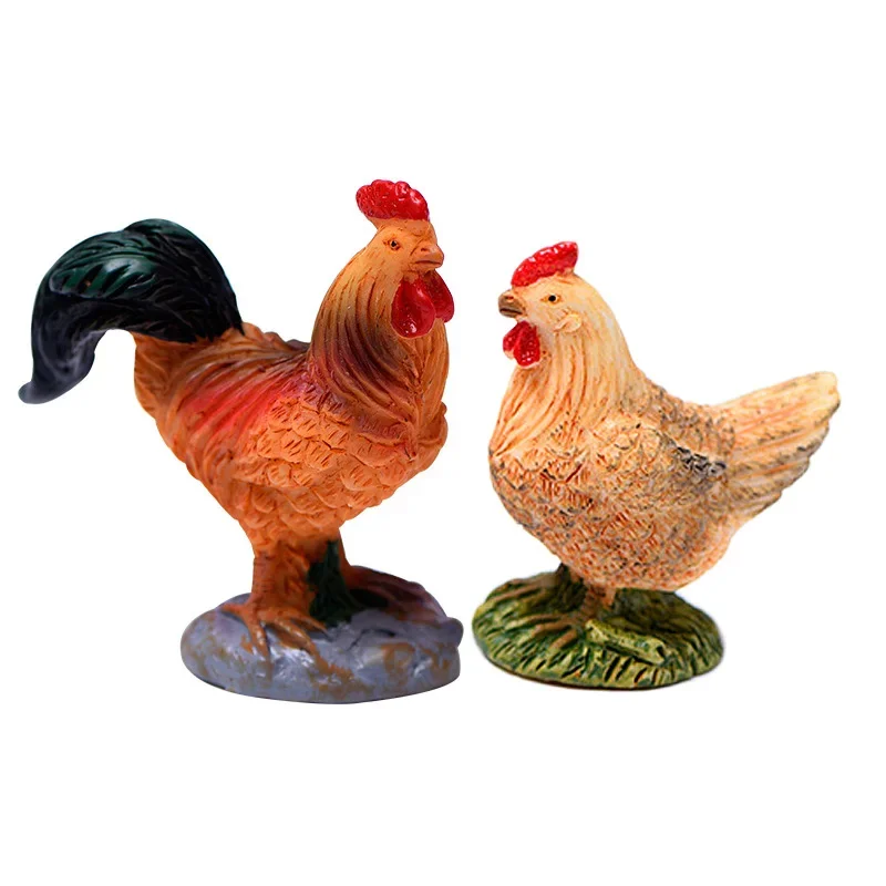 1PC Orange Cock Miniature Figurine Chicken Cartoon Rooster Animal Home Decor Decoration Cake Mini Fairy Garden Ornament Toy