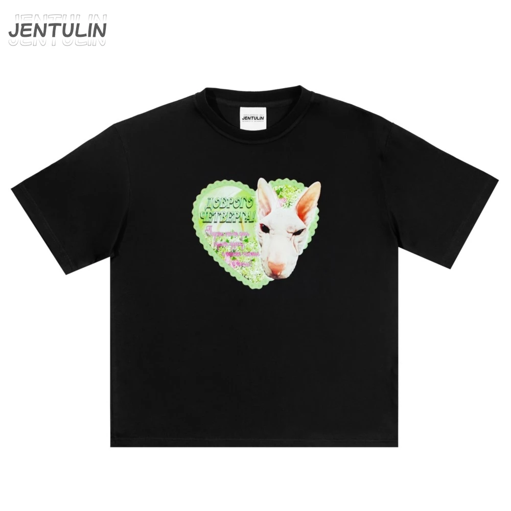 Harajuku Streetwear Men's Clothing Cotton Cat Graphic Print Korean Fashion Goth Hip Hop Short Sleeve Top Tee Oversize Tshirt Y2k