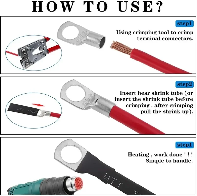 Juego de terminales de anillo de 60/100/170 Uds., terminales de Cable de cobre, conector de terminales de Cable, Kit eléctrico de Terminal de