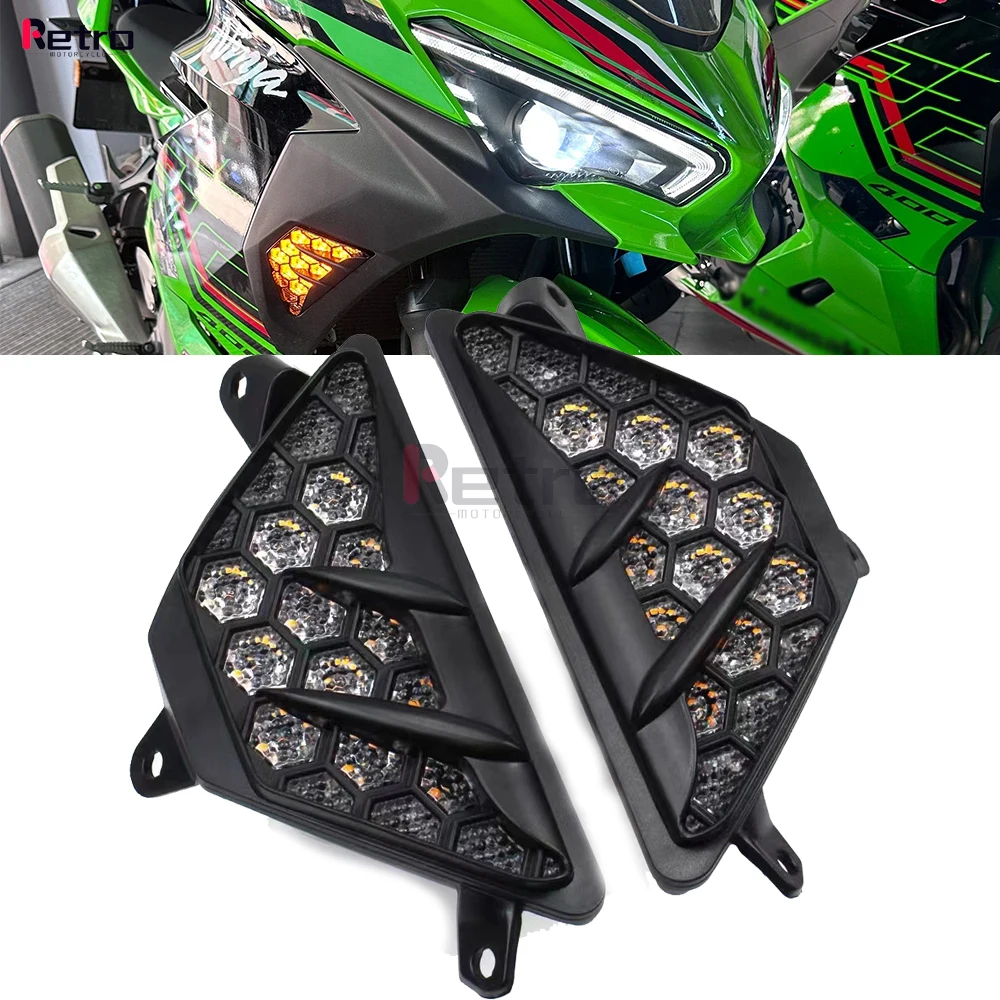 LED Flasher Light For KAWASAKI NINJA 250 300 400 650 EX ZX-6R ZX-25R ZX-4R ZX-4RR ER-6F ZX400R Motorcycle Front Turn Signal Lamp