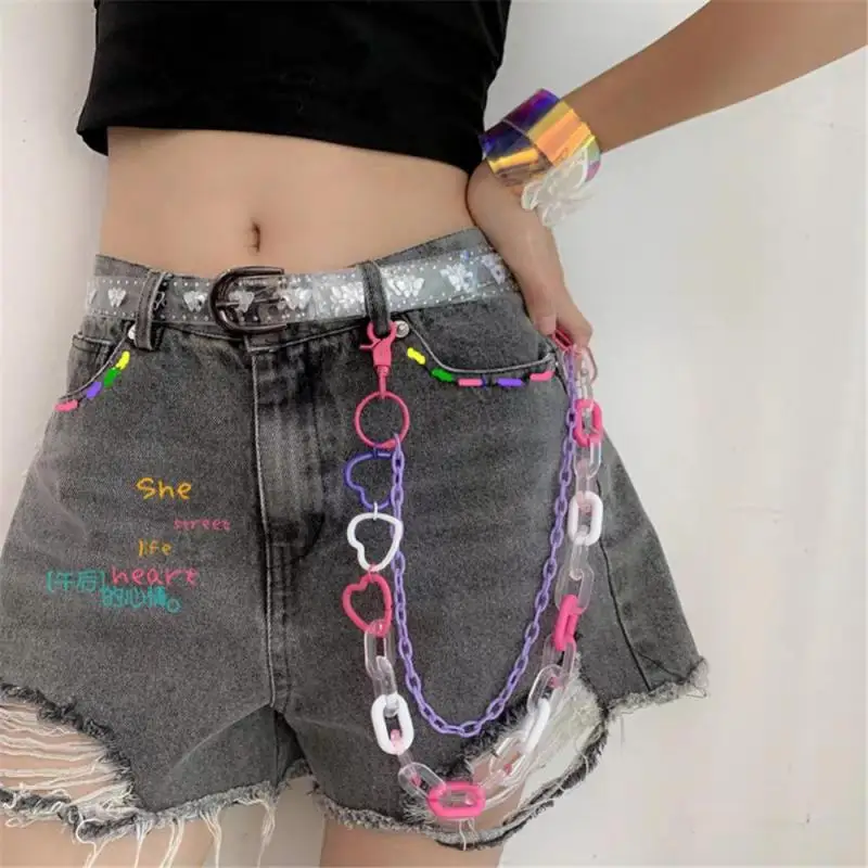 Punk Chain Pant Jean Keychain  Women Men Hiphop Summer Jewelry Rainbow Resin Chain Men Women Cute Waist Chain Accessories