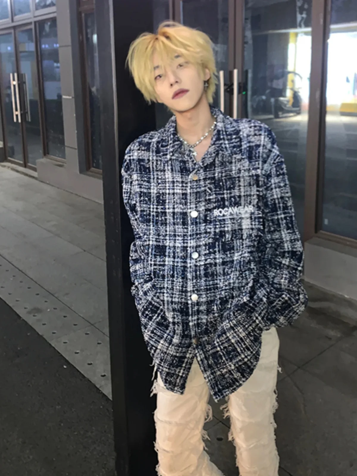 

Мужская вязаная куртка в клетку в стиле преппи, весенне-осенняя, в стиле High Street, CleanFit, модная молодежная куртка-рубашка