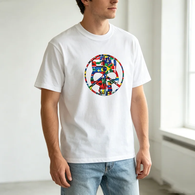 Vintage Geometric Flag Graphic Tee Color Block Print Soft 100% Cotton Mens Crew Neck Top  Y2k Top Harajuku Oversized T Shirt