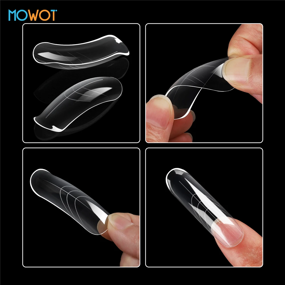 MOWOT 150Pcs Clear Nail Dual Forms Acrylic Widen Top Forms for Extension Quick Building Gel Mold 15 Sizes Full Cover Nail Forms