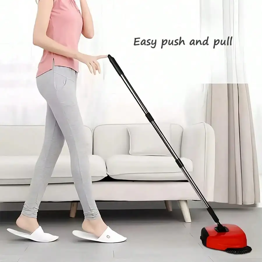 

Multifunctional Floor Cleaner With Handle Rotating Broom Dustpan Trash Can Push Cleaner For Hard Floors Red