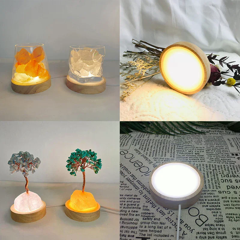 قاعدة إضاءة LED خشبية حامل ضوء الليل عرض الديكور قاعدة مصابيح خشبية مصباح ليد حامل عرض دوار USB