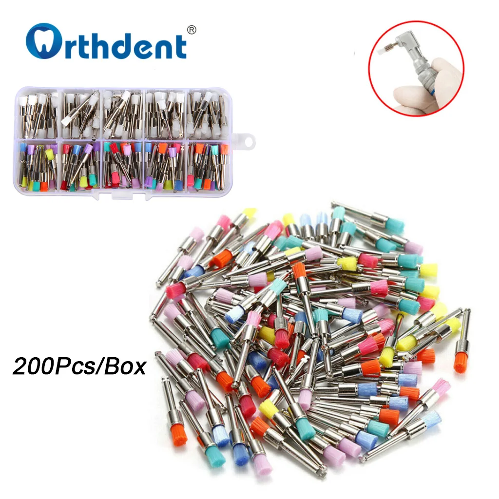 Cepillos de proofia Dental, pulidor desechable de colores mezclados para blanquear los dientes, herramientas de odontología bucal, 200 unids/lote por caja