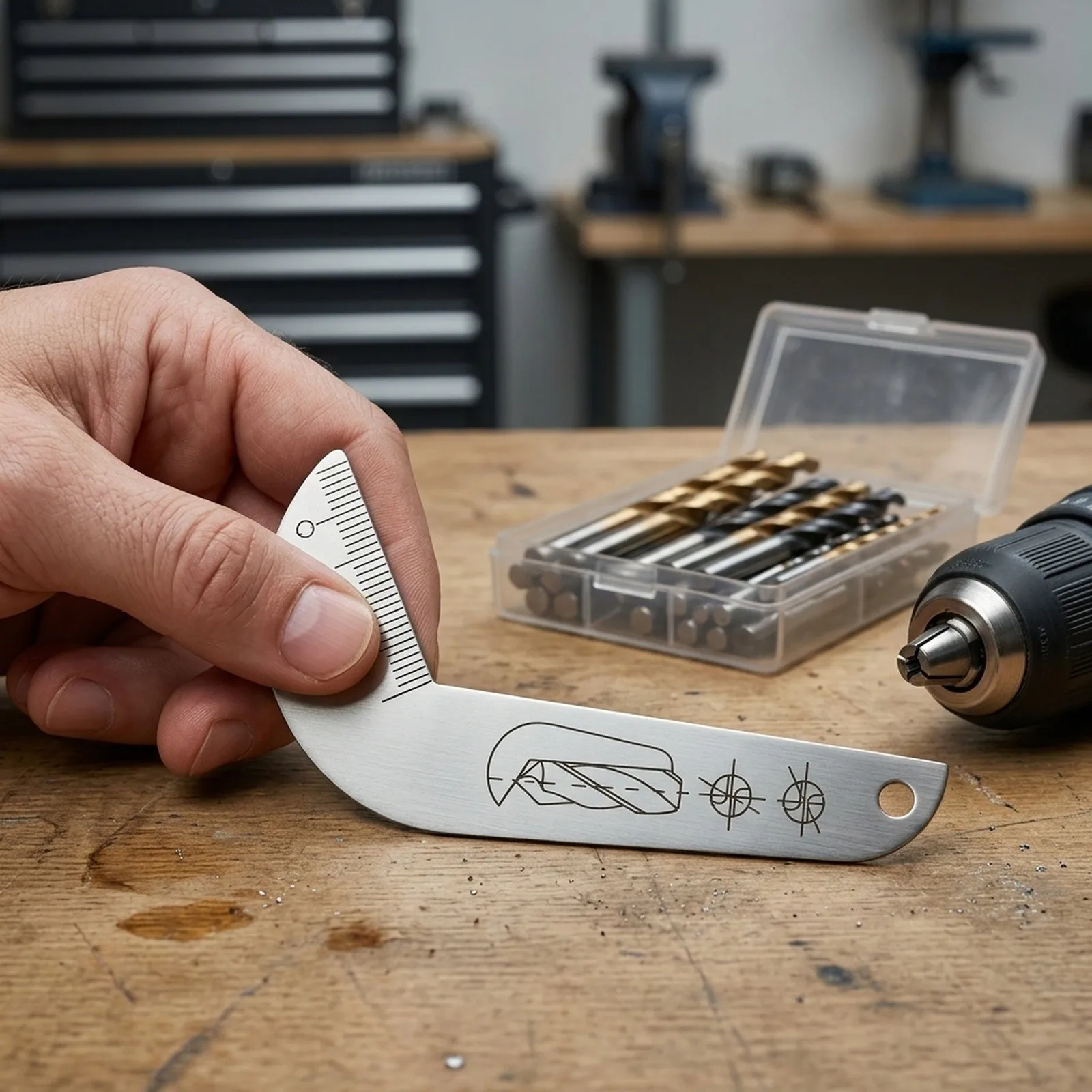 Double Sided Drill Gauge Made of Stainless Steel for Accurate 118 Degree Angle Measurement on Drill Bits Over 50mm Diameter