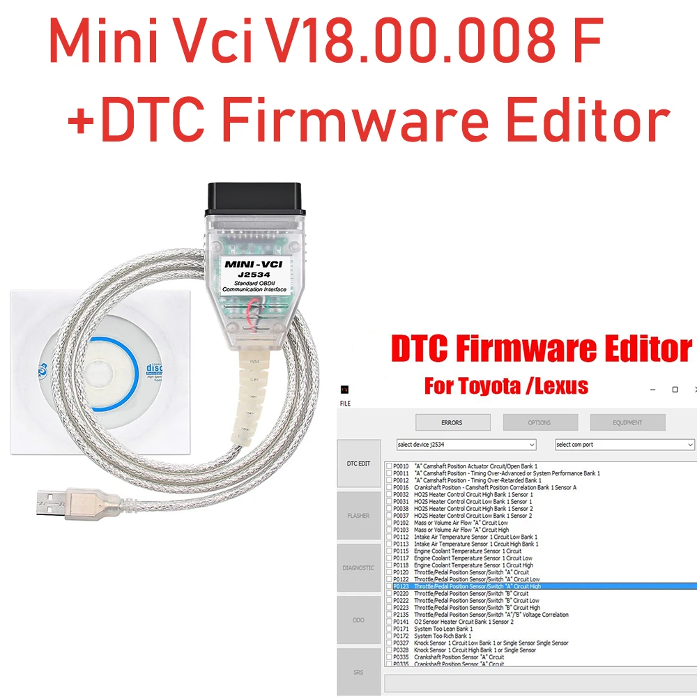 2023 DTC Firmware Editor + Mini Vci For Toyota/Lexus TIS Techstream V18.00.008 FTDI FT232RL OBD2 Diagnostic Cable  V17 FTDI