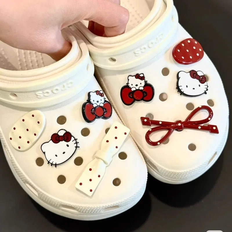

New Kawaii Sanrio Hello Kitty DIY Slipper Accessories Cute Cartoon Ornaments Removable Upper Decorations Children's Toy Gifts