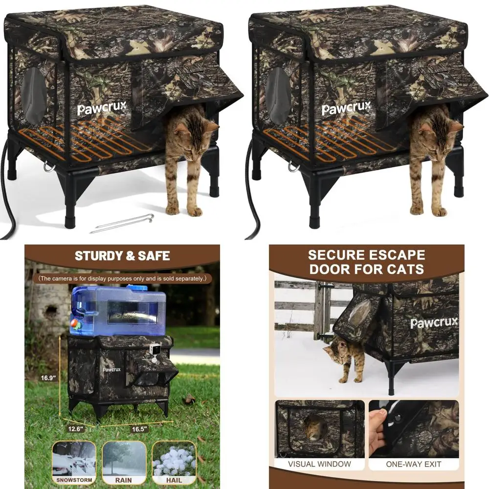 

Waterproof Insulated Outdoor Cat Shelter with Heating Pad for Feral Cats, 16L x 12W x 18H