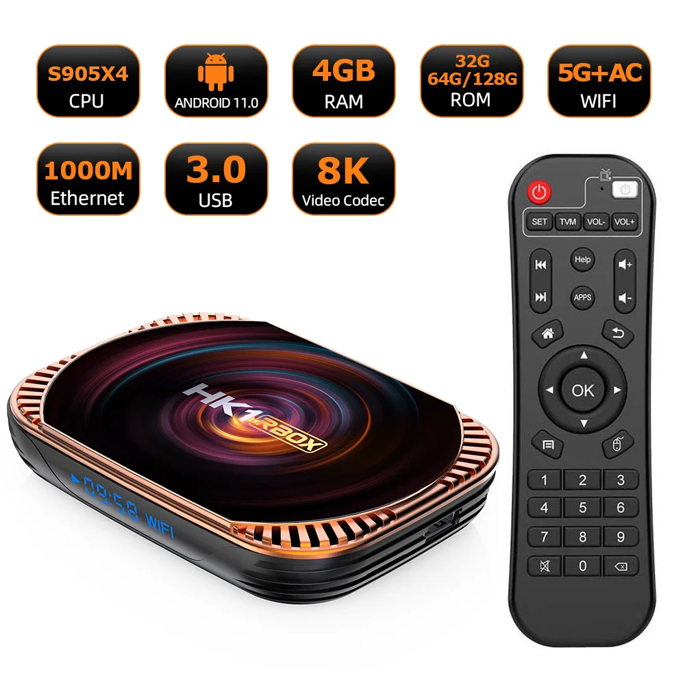 acemax Amlogic S905X4 AV1 HK1 RBOX X4 Quad Core 4K 8K YOUTUBE 4G RAM 64G ROM Android TV Box Media Player