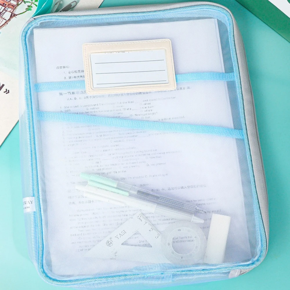 L-Type Double Zipper Large Capacity Books Homework Organizer A4 File Folders Student Stationery Transparent Storage Bag