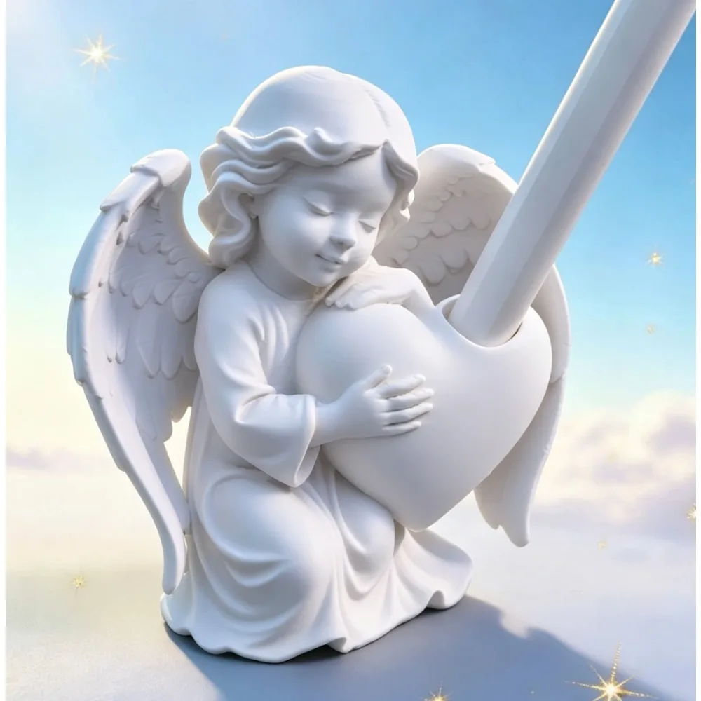 3D Printed Angel Pencil Holder Heart Organizer Cute Desktop Ornament Practical Stationery Gift for Birthday Holiday Decor