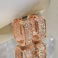 Boucles d'oreilles de luxe en Zircon pour femmes, créoles carrées géométriques brillantes, couleur or, acier inoxydable, bijoux coréens, cadeau 5